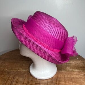 Fuchsia polyester Dress Hat with Decorative Bow
